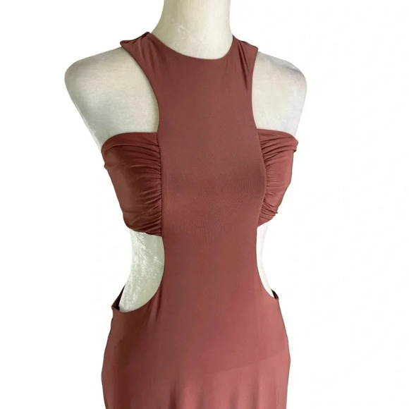 MISA LOS ANGELES Lyra Cut Out Jersey Knit Maxi Dress Cocoa Brown Size S NWT - Picture 8 of 13